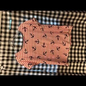 Unbranded Pink and white Striped Nautical Coastal With Anchors Tee Shirt Size 1X